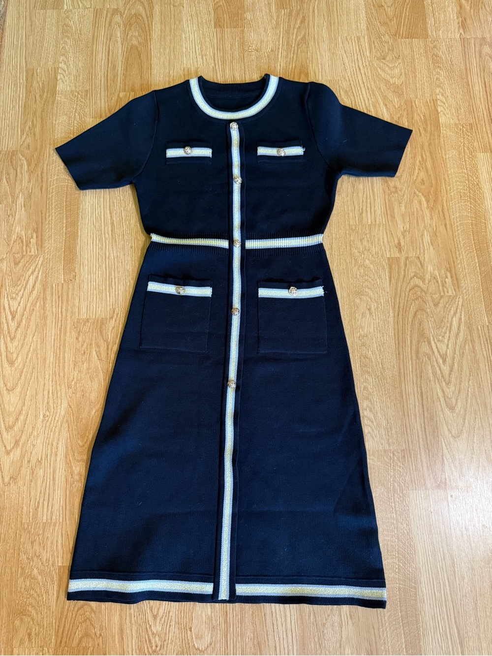 Knit Mix Black Knit Women Dress with Contrast Trim - Size S